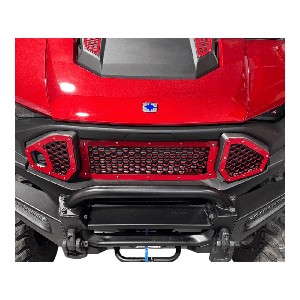AJK Offroad billet aluminum grill with 3-layer hexagon design on Polaris Ranger 1500XD 