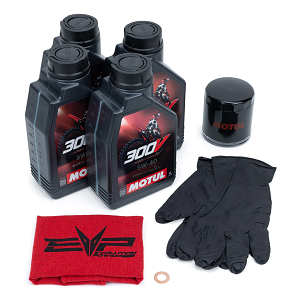 EVP Motul R oil change kit components for CFMOTO U10 including oil, filter, washer, gloves 