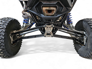 Elektric Offroad black anodized high-clearance billet aluminum radius rods installed on 2022+ Polaris RZR Pro R 